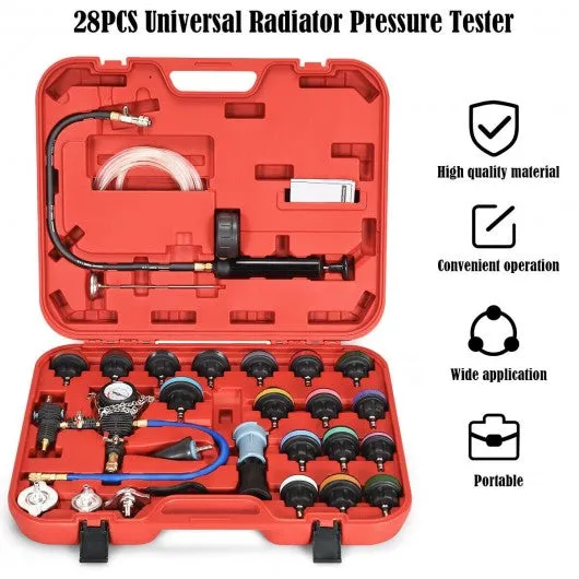 28 pcs Pressure Tester Vacuum-Type Cooling System Refill Kit-Red