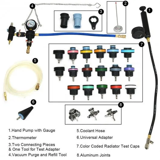 28 pcs Pressure Tester Vacuum-Type Cooling System Refill Kit-Red