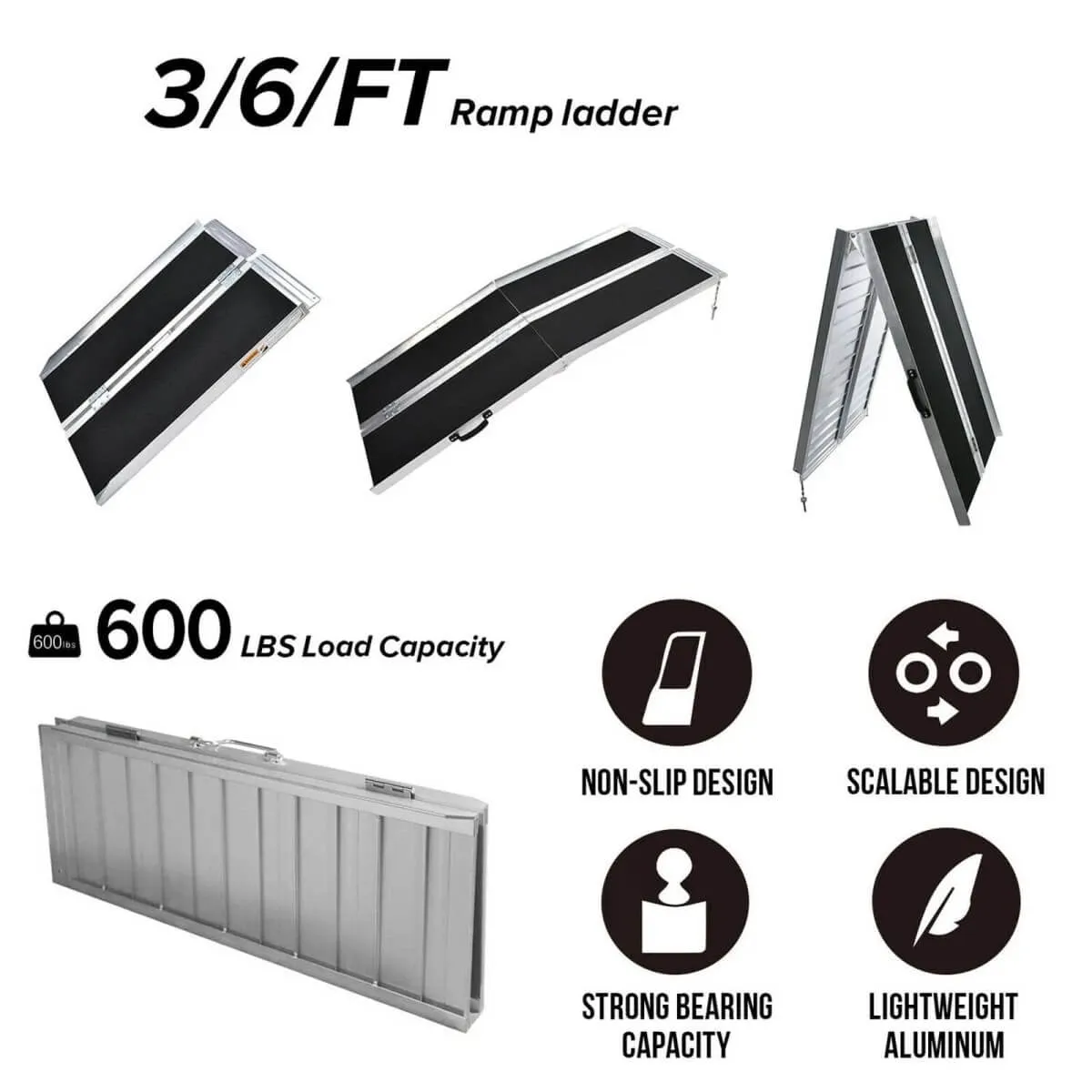 3-5 FT Non Skid Aluminum Portable Wheelchair Ramp