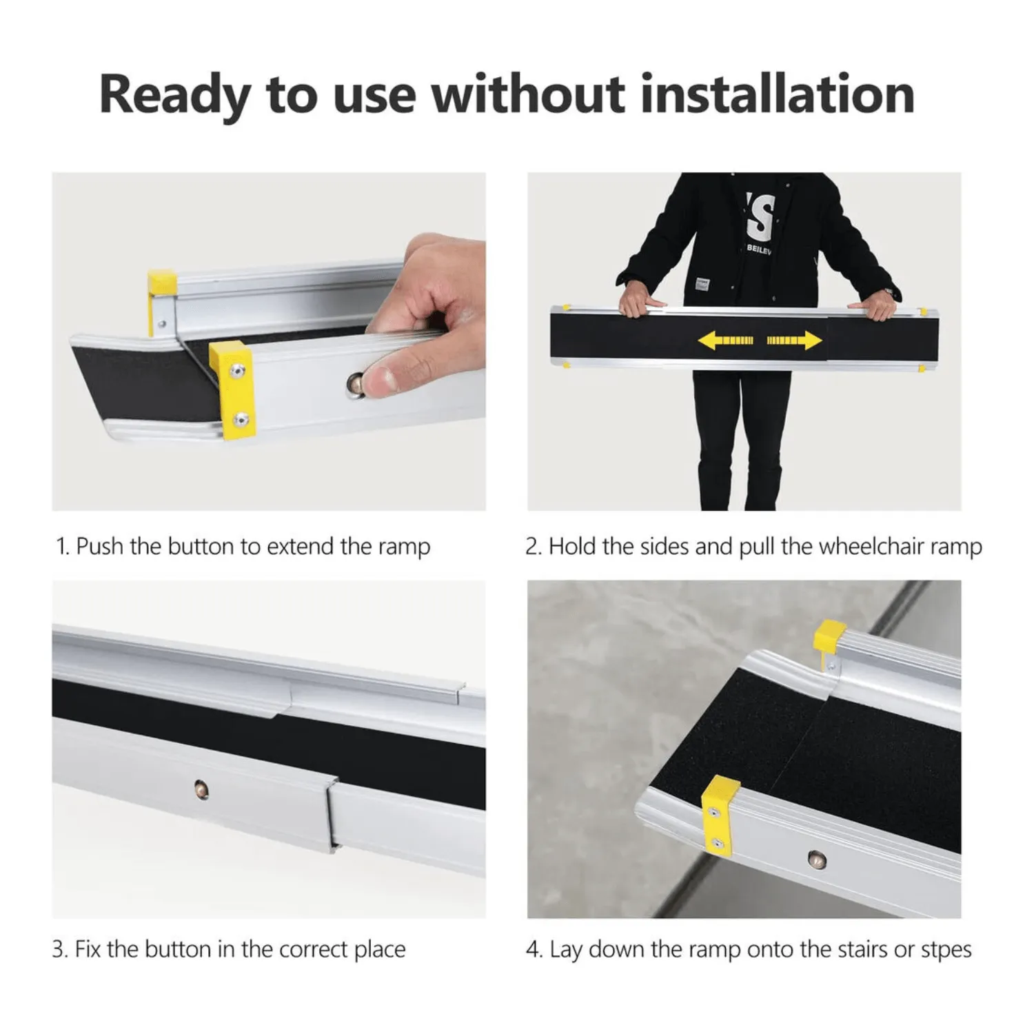 3-5 FT Non Skid Aluminum Portable Wheelchair Ramp