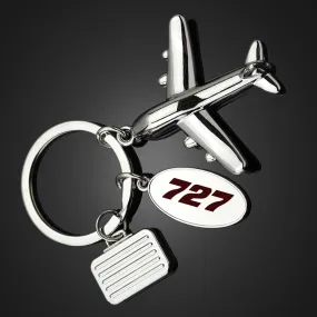 727 Flat Text Designed Suitcase Airplane Key Chains