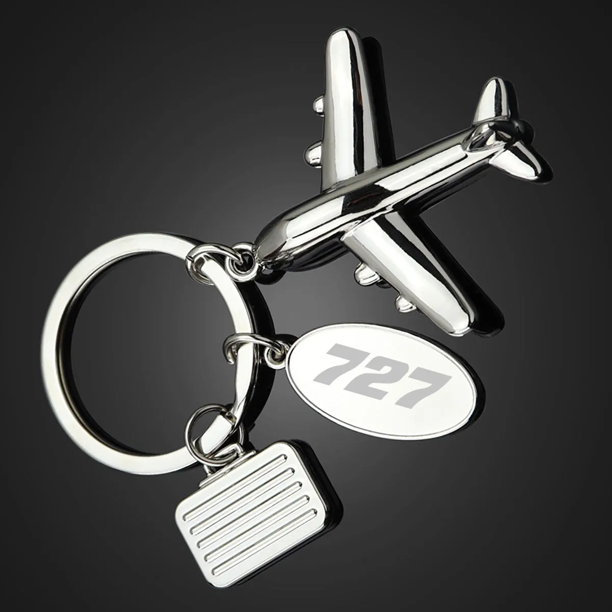 727 Flat Text Designed Suitcase Airplane Key Chains