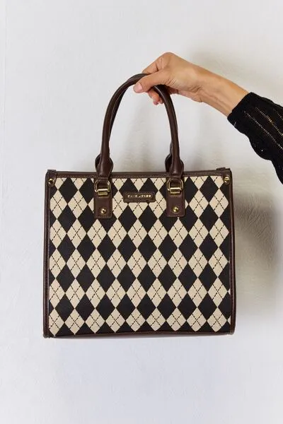 Argyle And Vegan Leather Brown Shoulder Bag