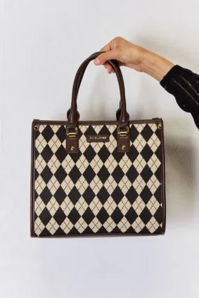 Argyle And Vegan Leather Brown Shoulder Bag