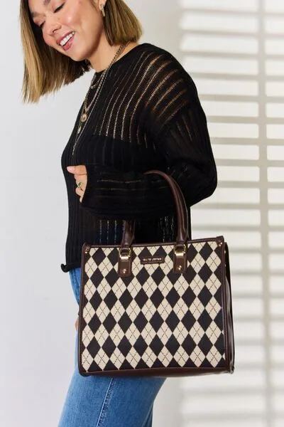 Argyle And Vegan Leather Brown Shoulder Bag