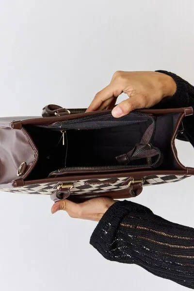Argyle And Vegan Leather Brown Shoulder Bag
