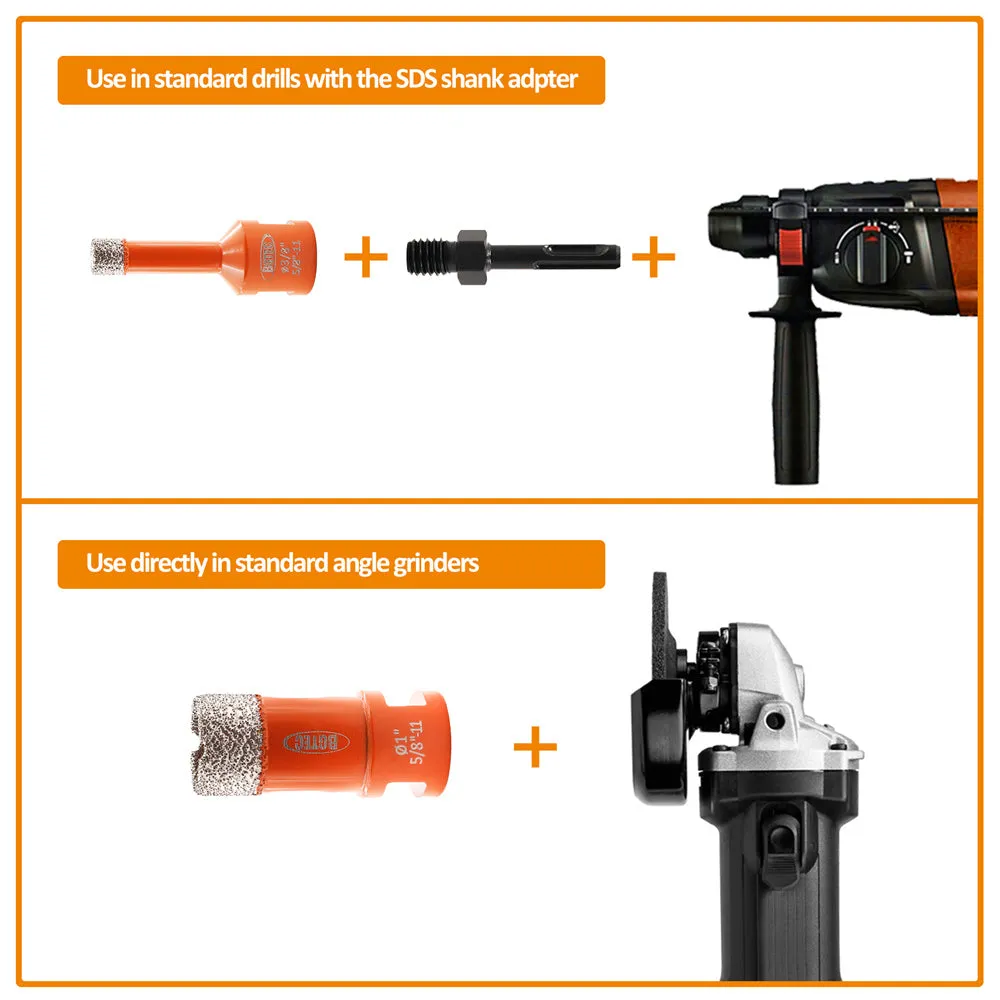 BGTEC Diamond Drill Bit 8pcs/set 20/35/50/65/100mm Core Bit 4.5"Saw Blade 25mm Finger Adapter Granite Marble Ceramic 5/8-11