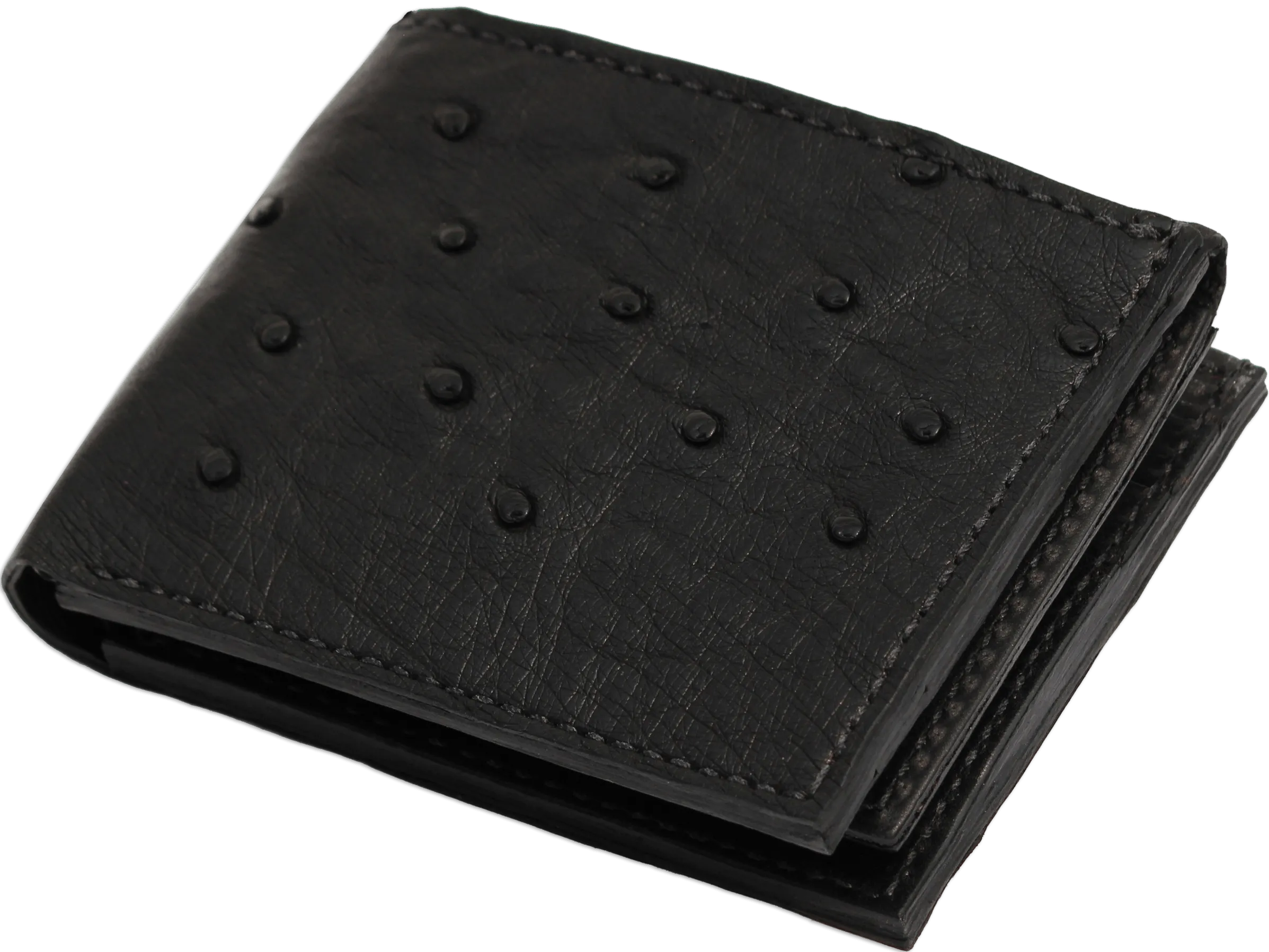 Black Ostrich Full Quill Luxury Designer Exotic Bifold Wallet With Flip Up ID Window