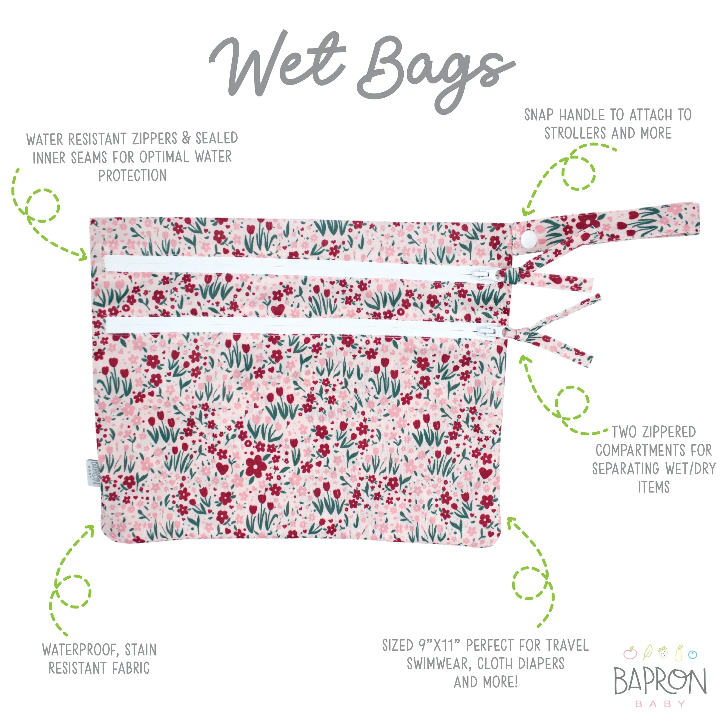 Blushing Blooms - Waterproof Wet Bag (For mealtime, on-the-go, and more!)