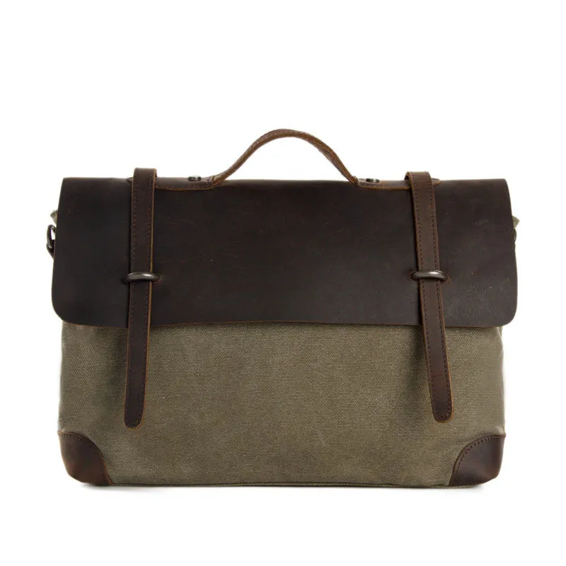 Canvas Leather Briefcase Messenger Bag Shoulder Bag Laptop Bag 6896
