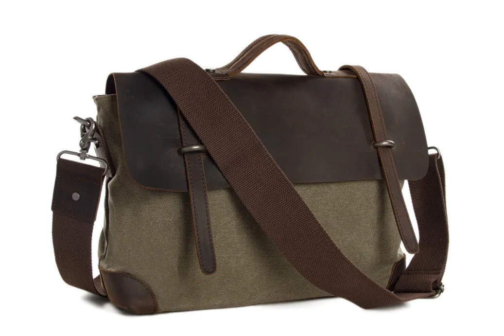 Canvas Leather Briefcase Messenger Bag Shoulder Bag Laptop Bag 6896