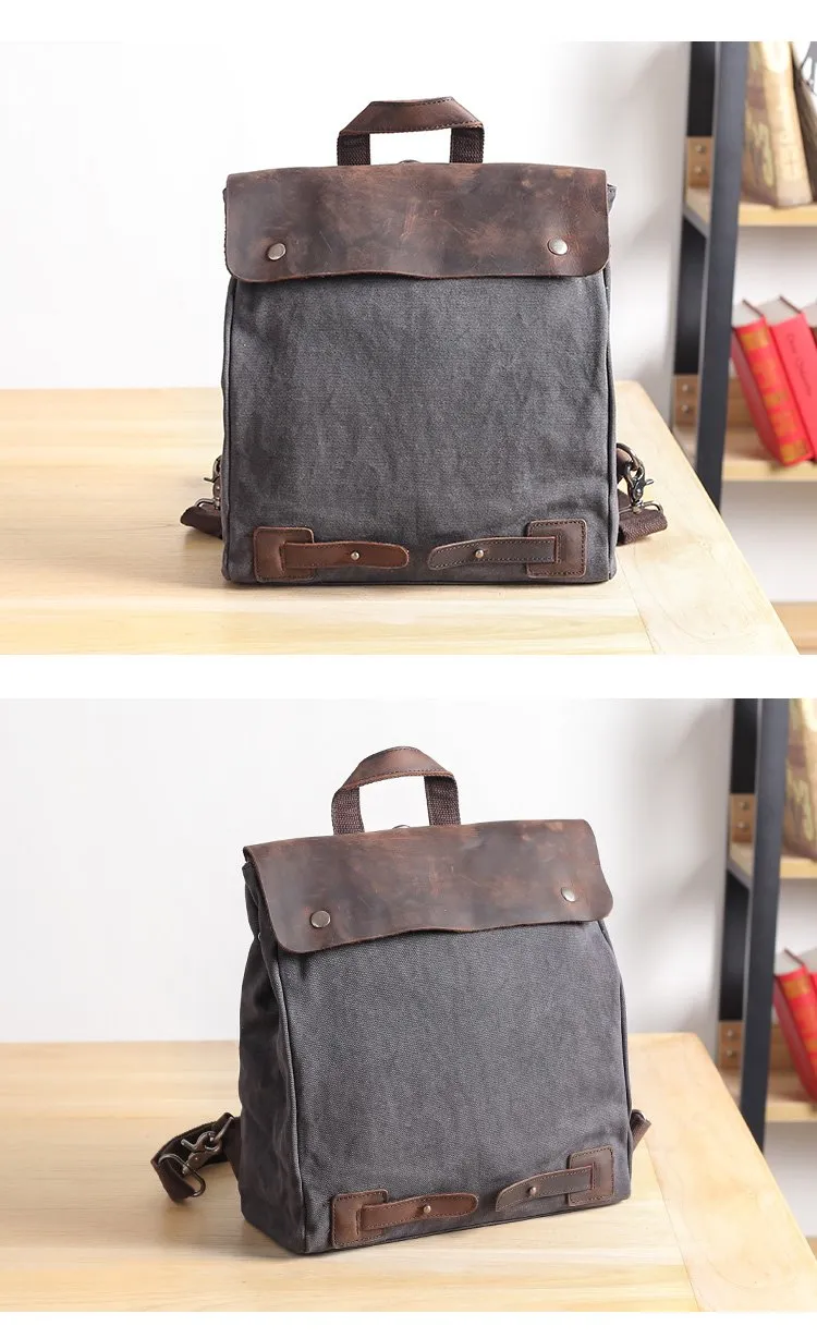 Canvas Leather Mens Womens Small 13'' School Backpack College Backpack for Men