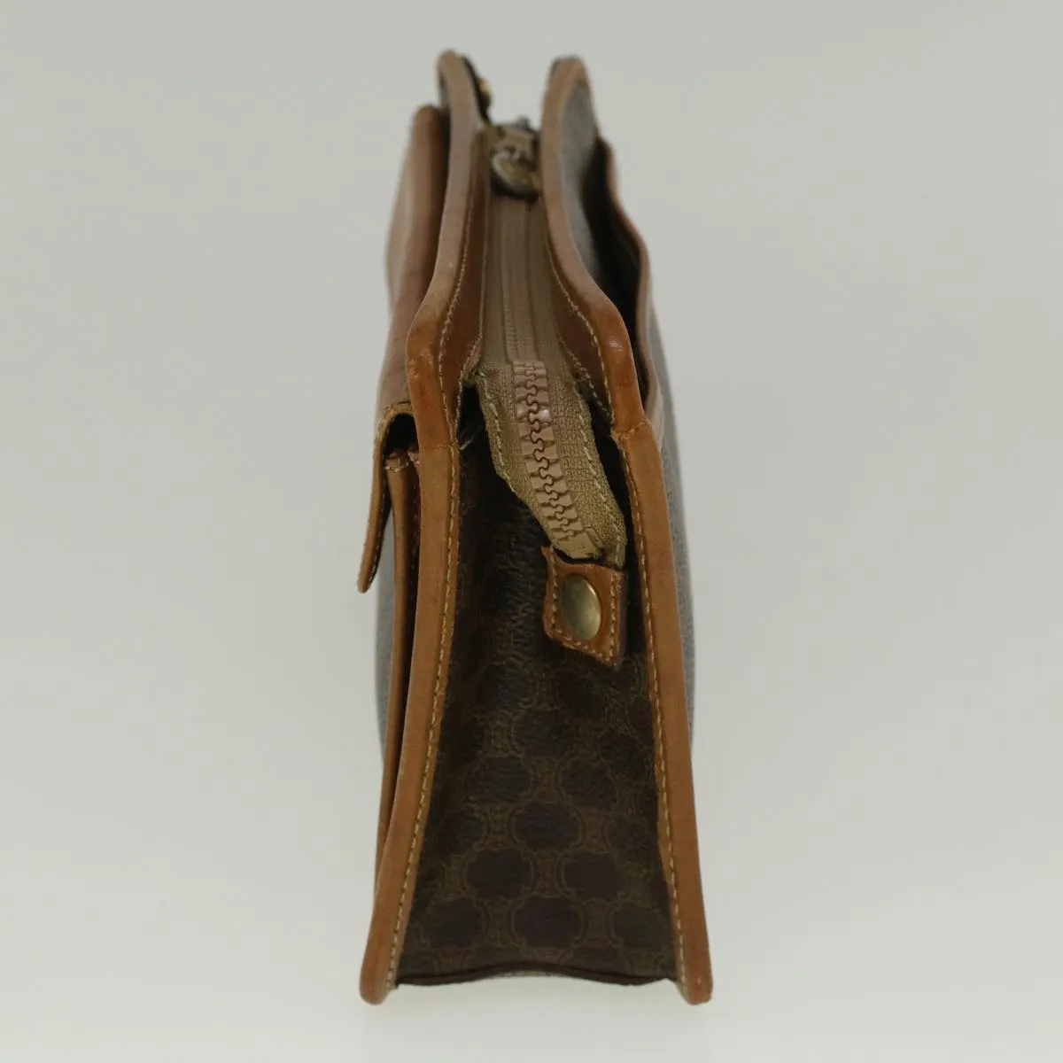 CELINE Macadam Canvas Clutch Bag PVC Leather Brown Auth ki3653