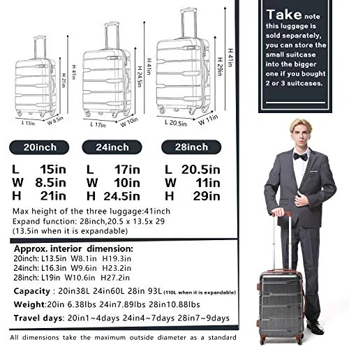 Coolife Luggage Expandable PC ABS - TSA lock - Caribbean Blue