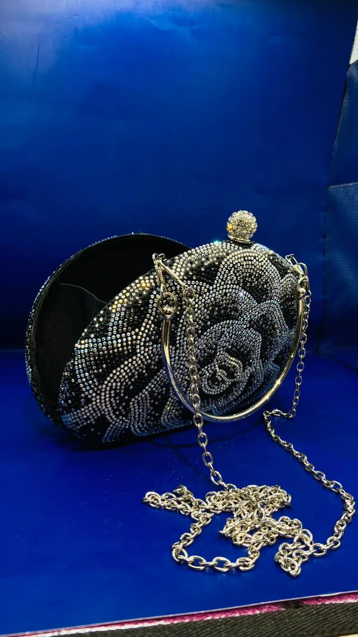 Elegant Black Rose Sequins Clutch Purse