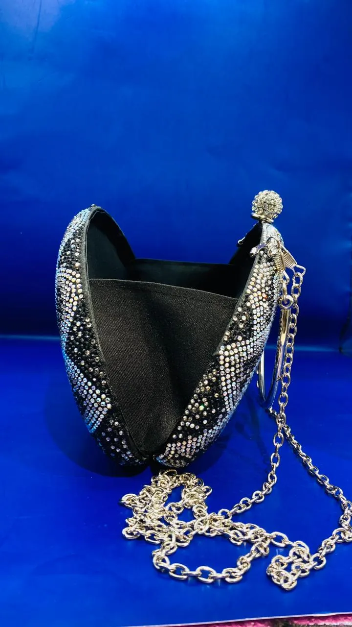 Elegant Black Rose Sequins Clutch Purse