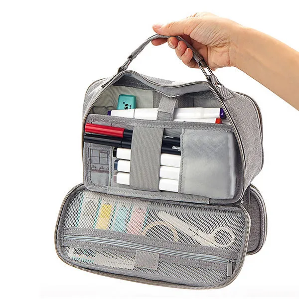 Extra-Large Multilayer Canvas Pencil Case Pouch