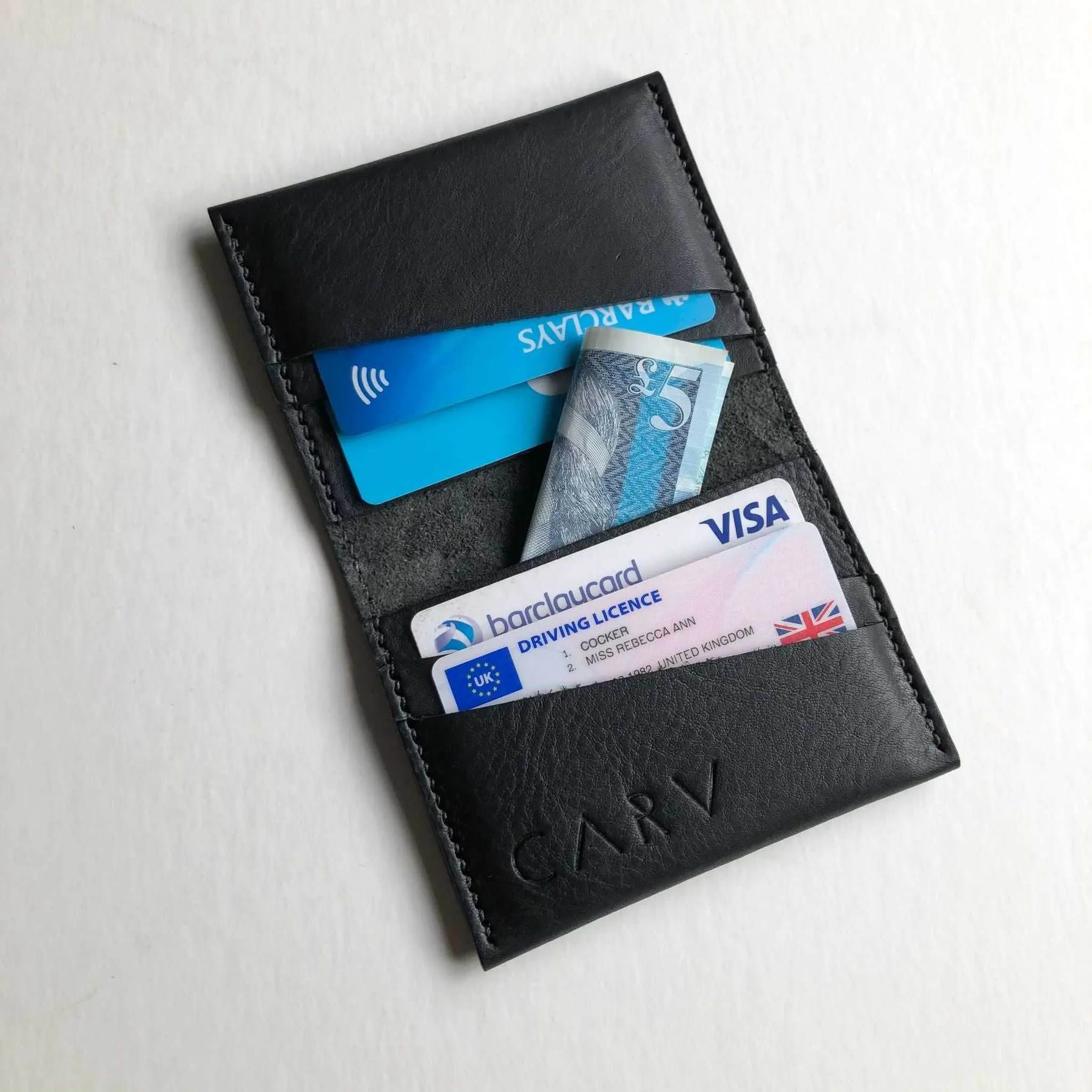 Fold Leather Bifold Card Wallet in Black or Tan