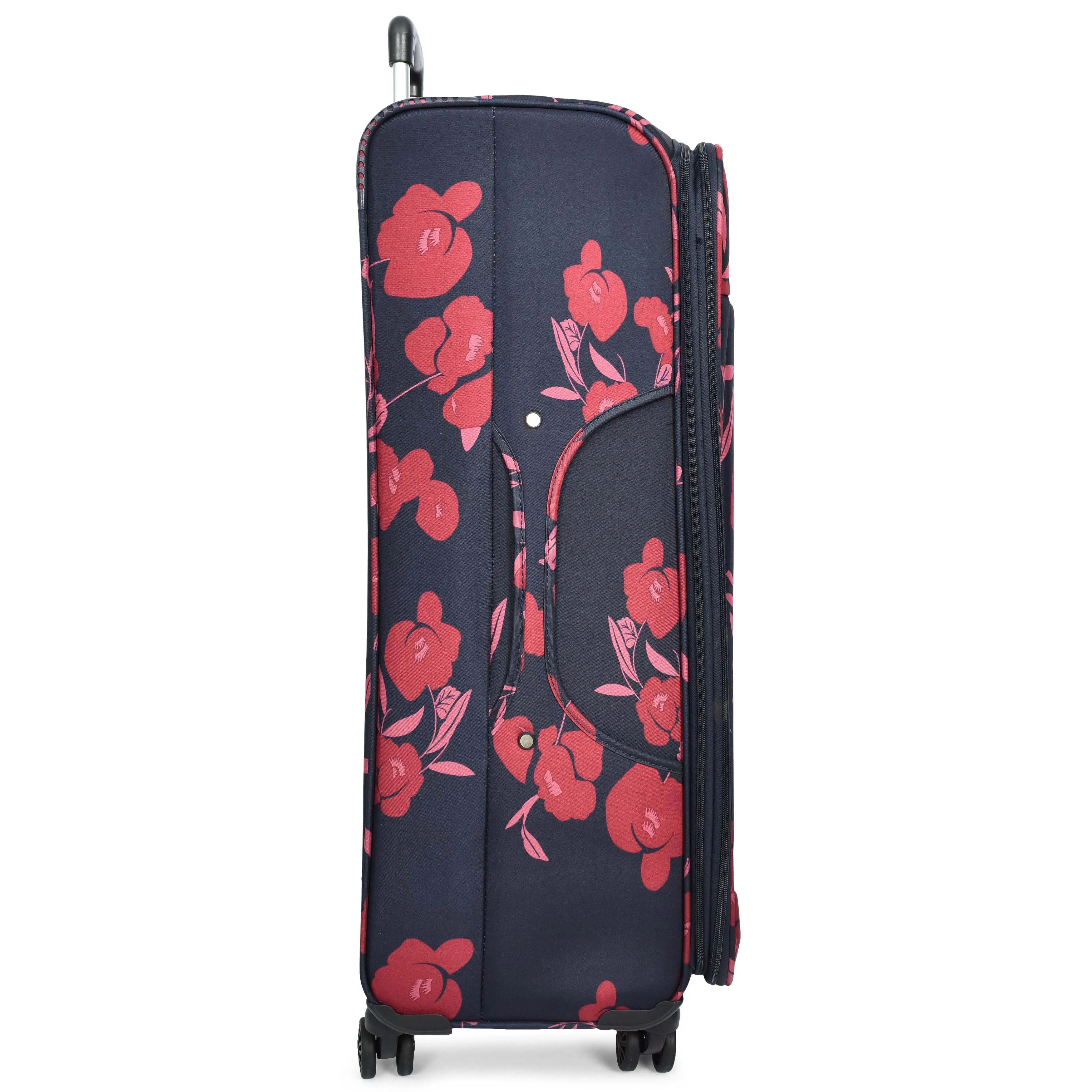 Four Wheel Soft Suitcase Luggage Lightweight Flower Print Navy