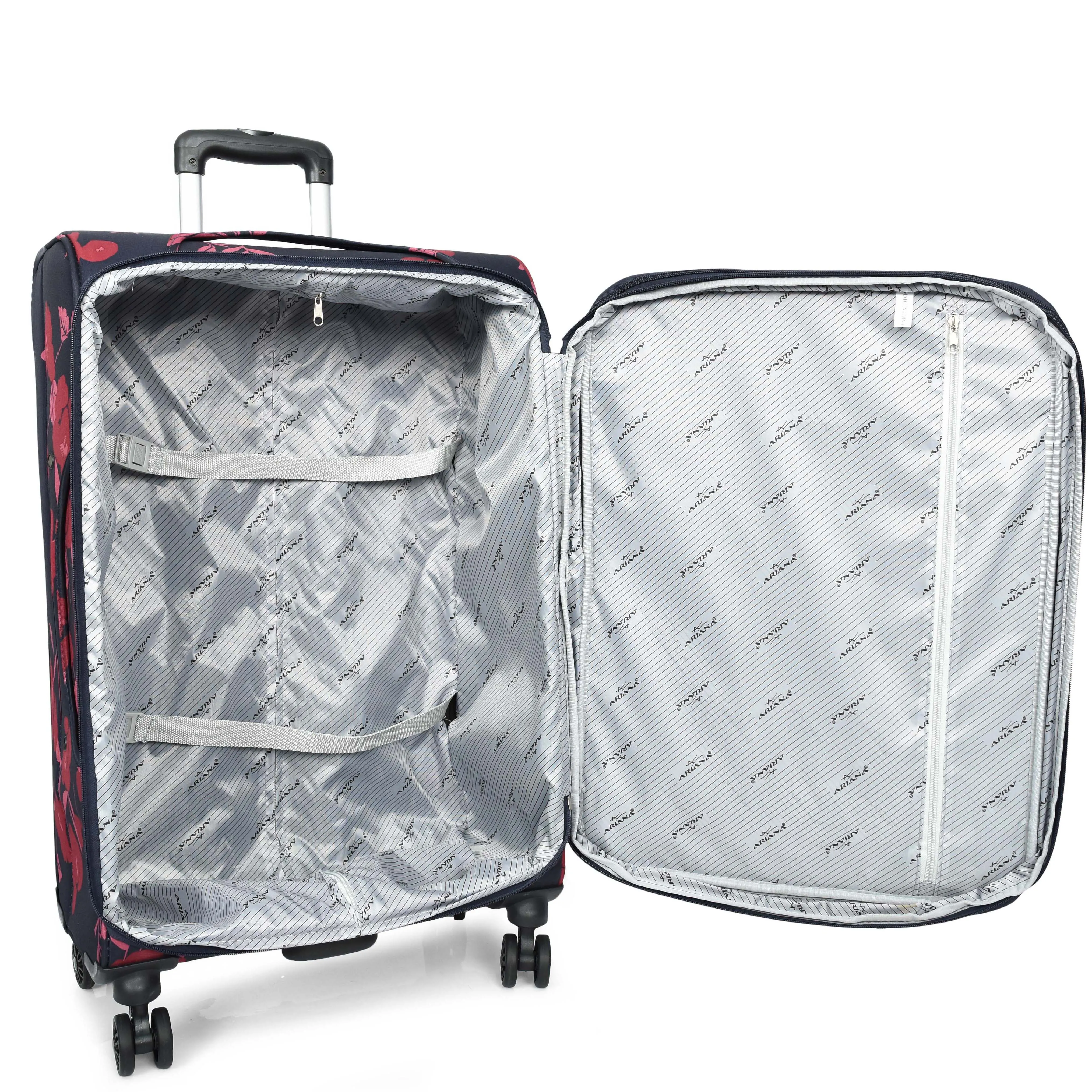 Four Wheel Soft Suitcase Luggage Lightweight Flower Print Navy