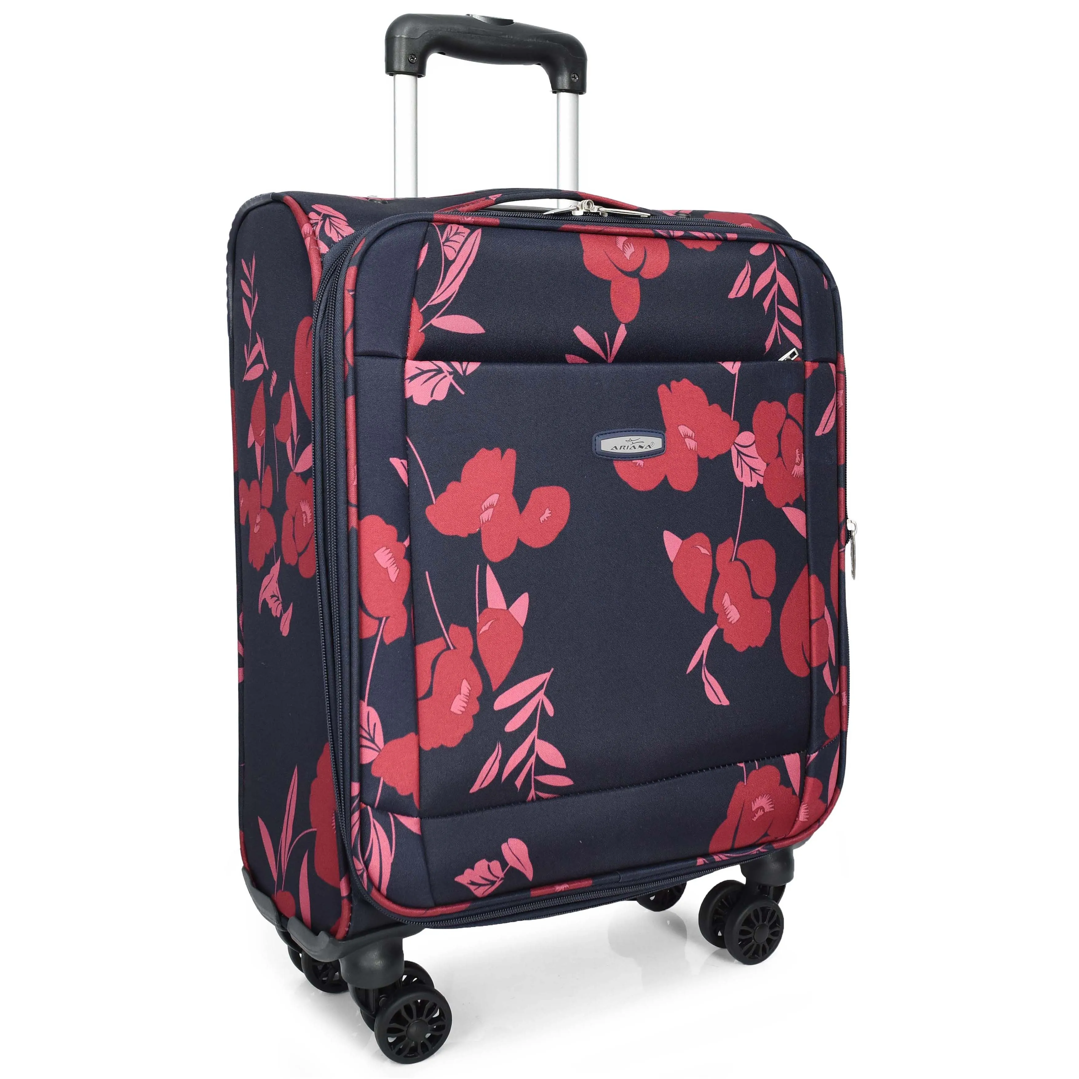 Four Wheel Soft Suitcase Luggage Lightweight Flower Print Navy