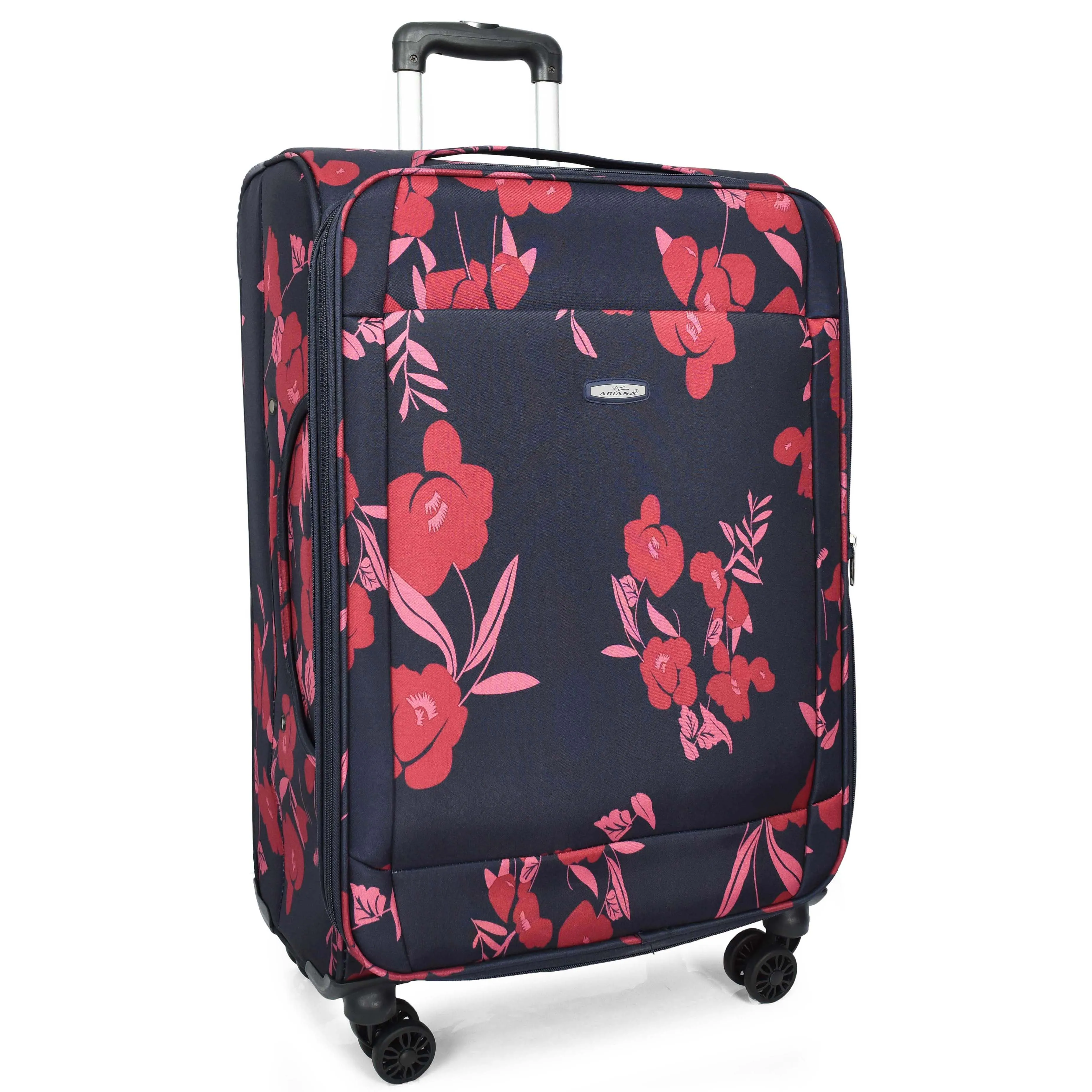 Four Wheel Soft Suitcase Luggage Lightweight Flower Print Navy