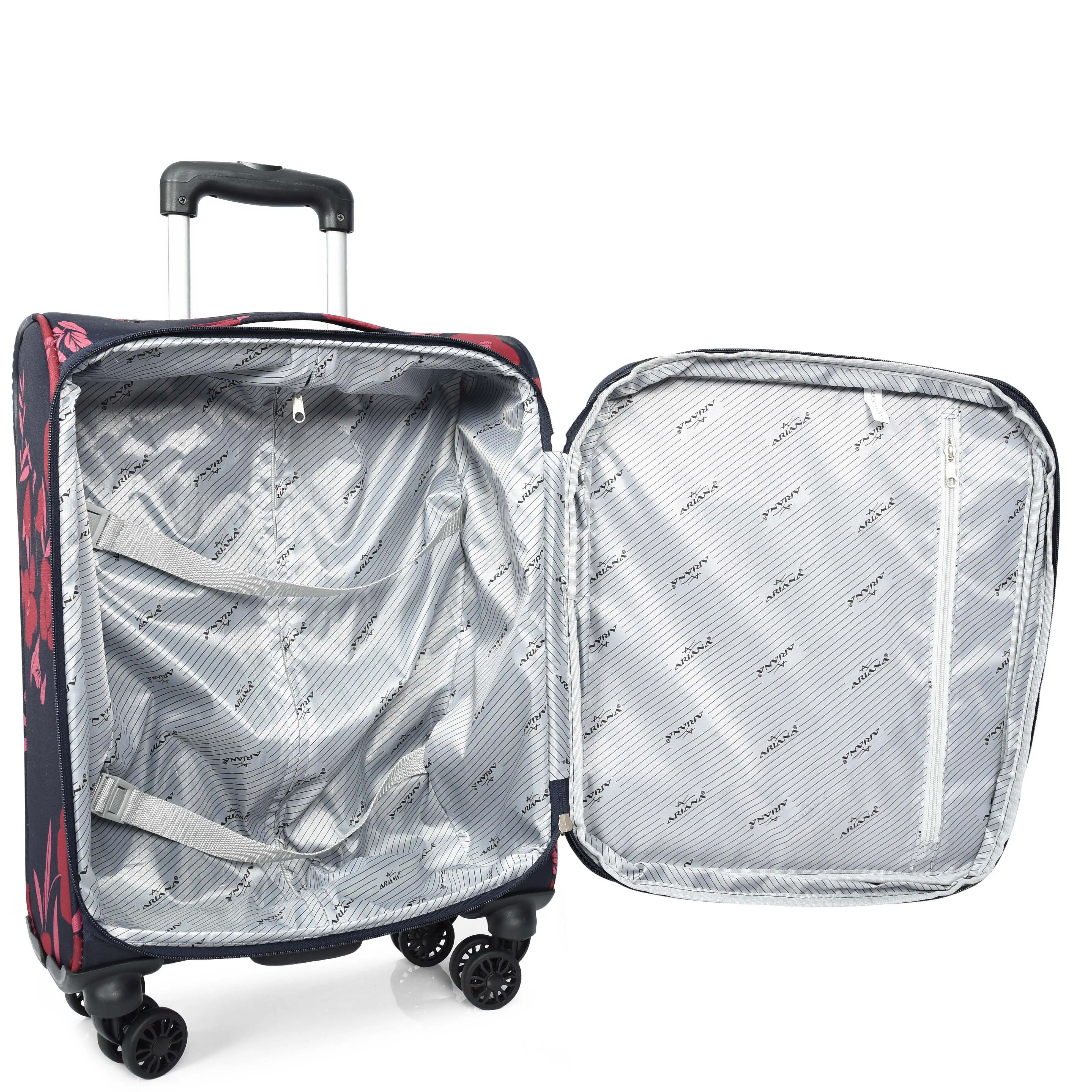 Four Wheel Soft Suitcase Luggage Lightweight Flower Print Navy