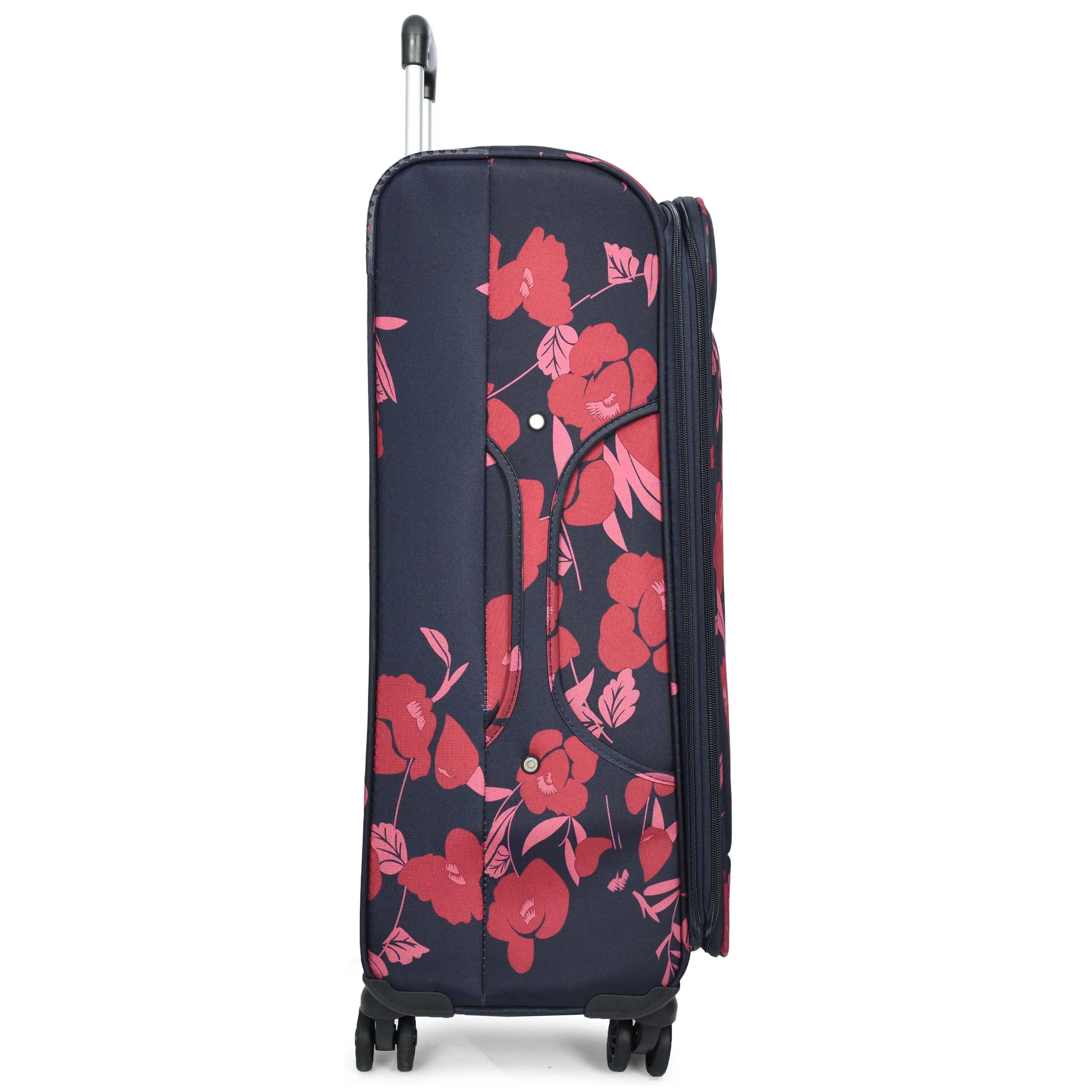 Four Wheel Soft Suitcase Luggage Lightweight Flower Print Navy