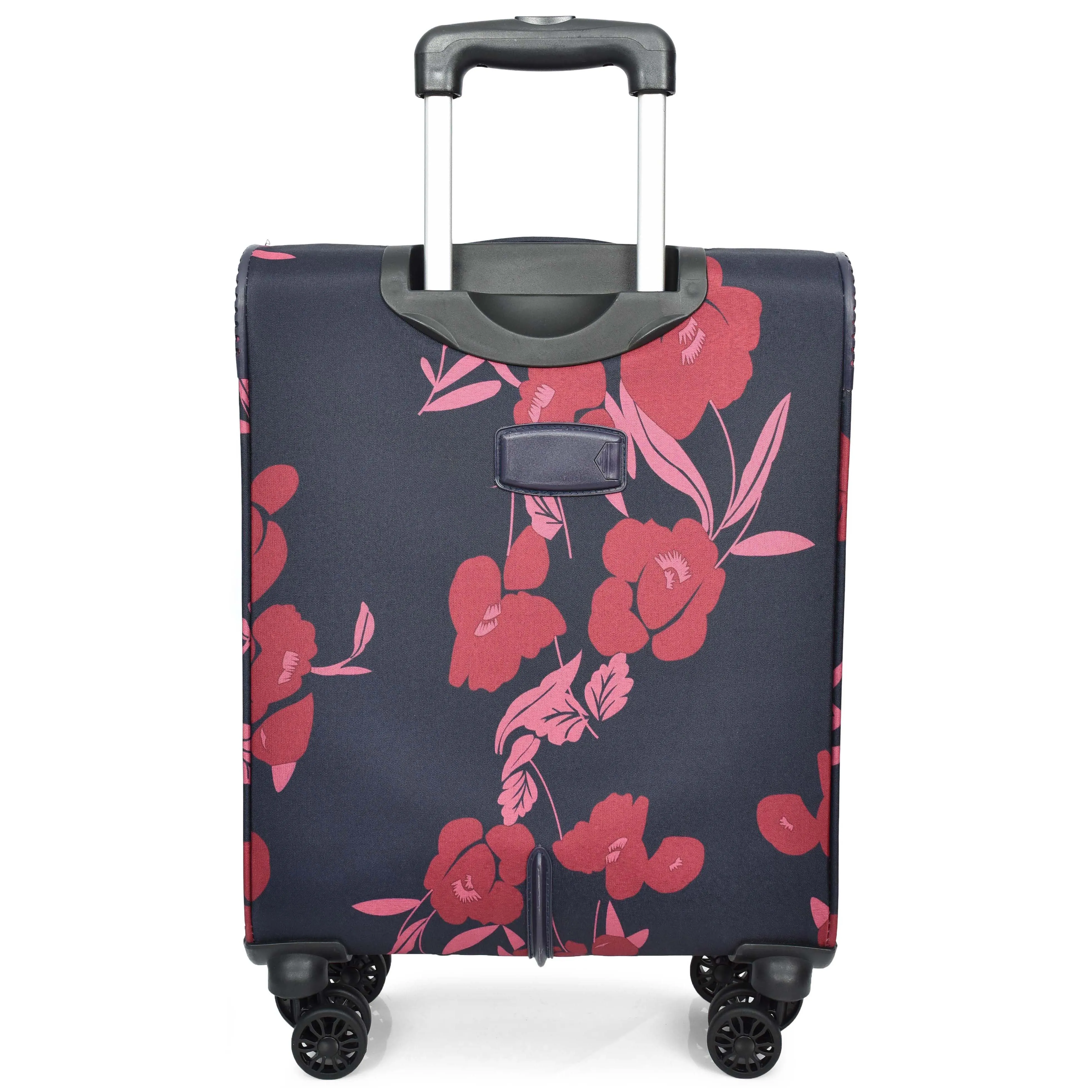 Four Wheel Soft Suitcase Luggage Lightweight Flower Print Navy