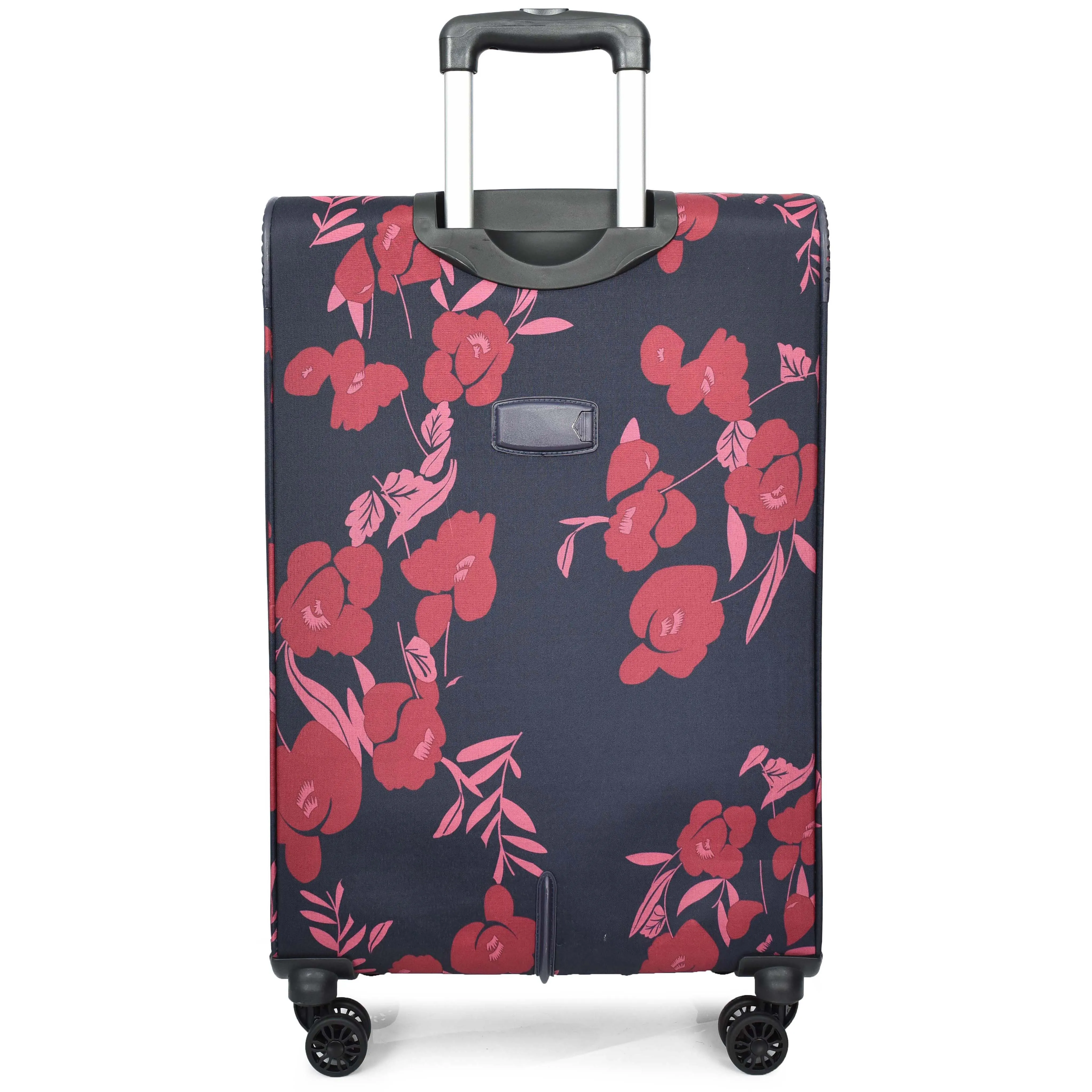 Four Wheel Soft Suitcase Luggage Lightweight Flower Print Navy