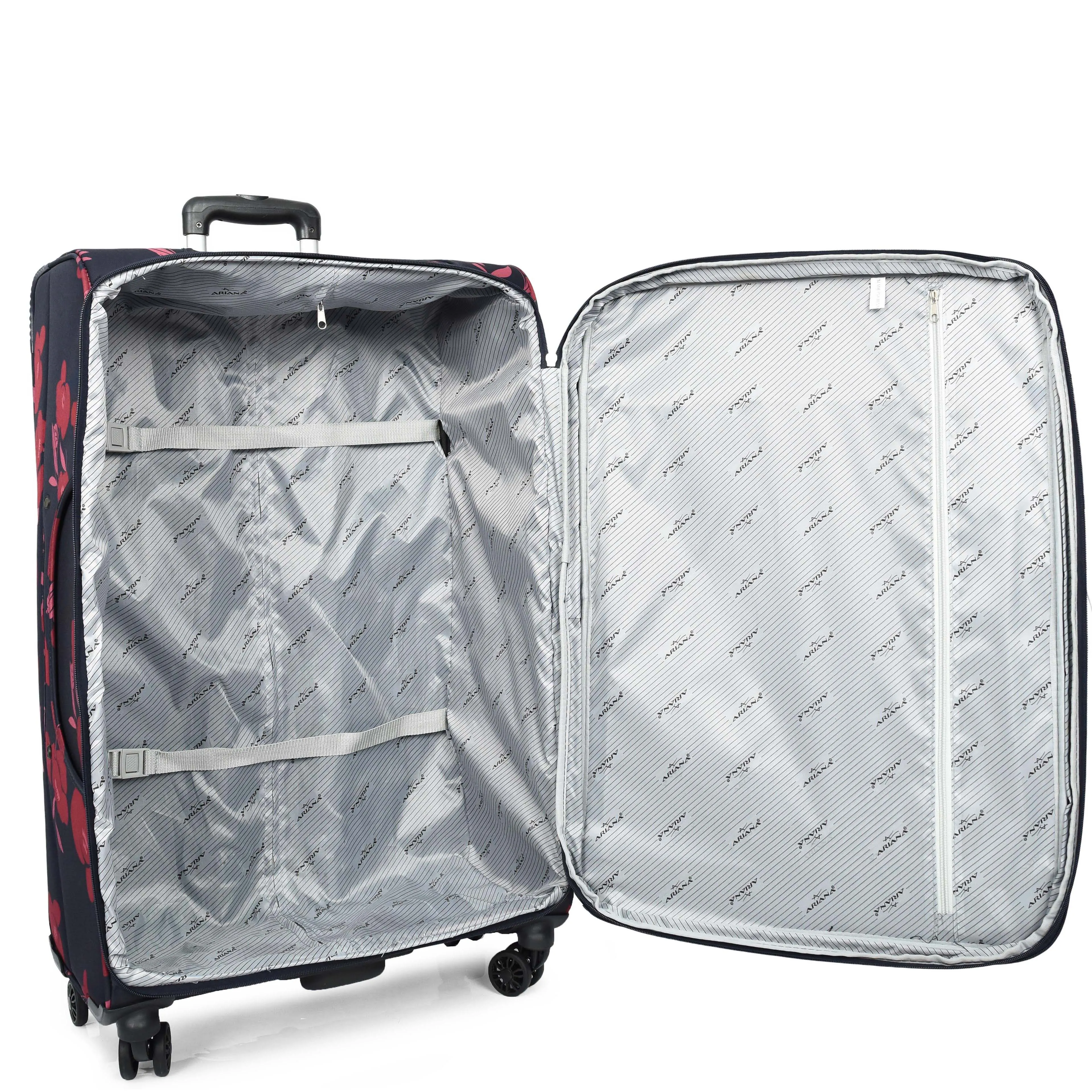 Four Wheel Soft Suitcase Luggage Lightweight Flower Print Navy