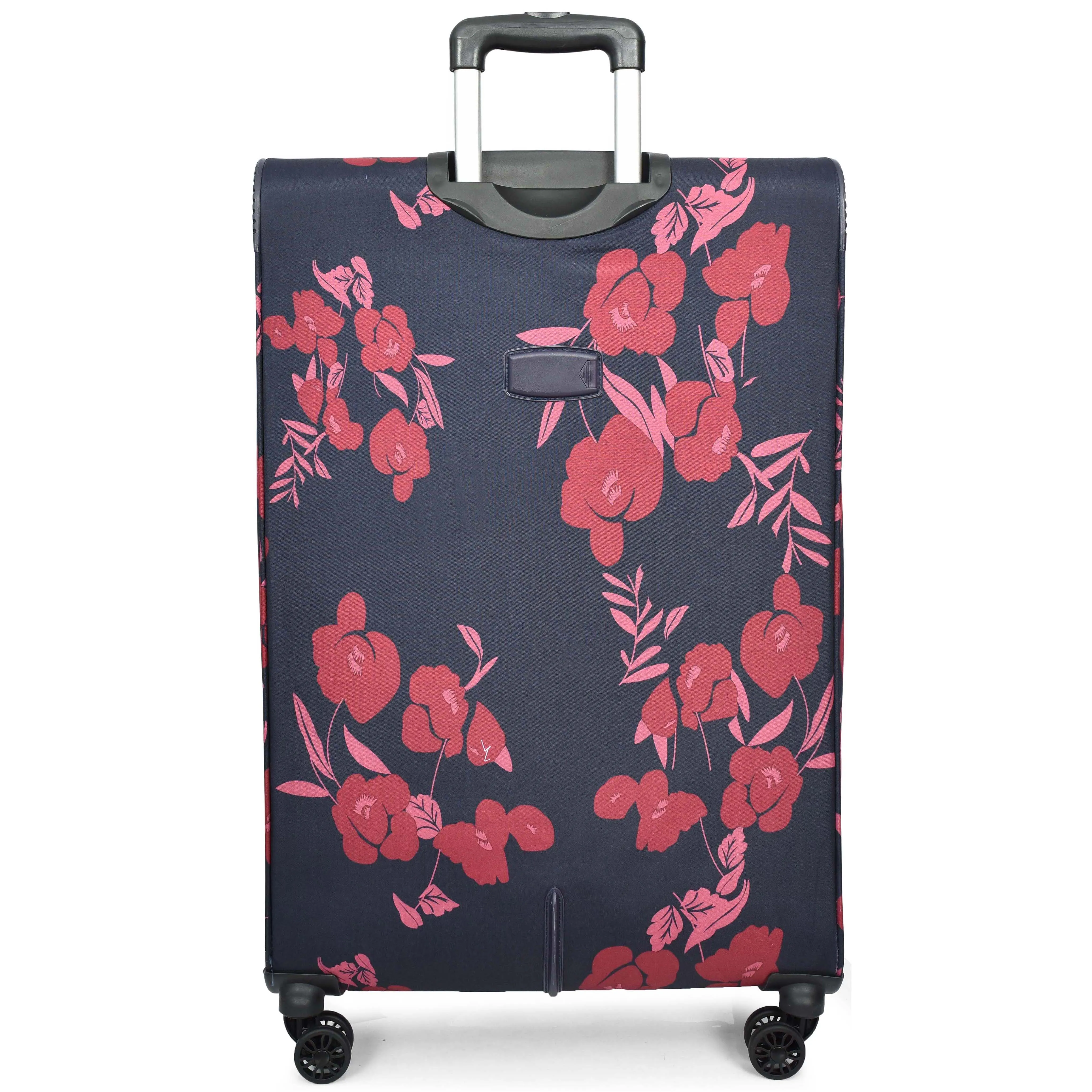 Four Wheel Soft Suitcase Luggage Lightweight Flower Print Navy