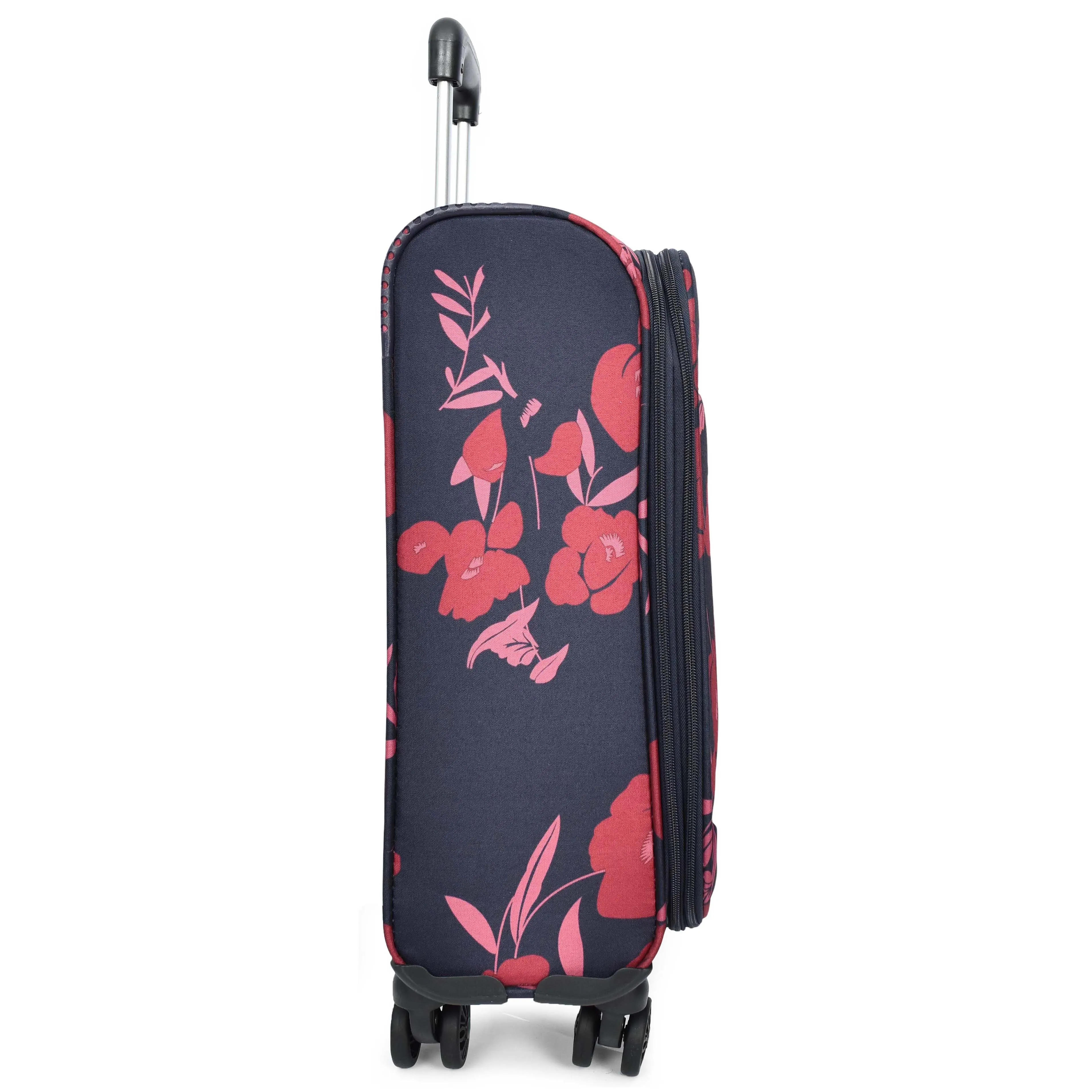 Four Wheel Soft Suitcase Luggage Lightweight Flower Print Navy