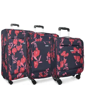 Four Wheel Soft Suitcase Luggage Lightweight Flower Print Navy