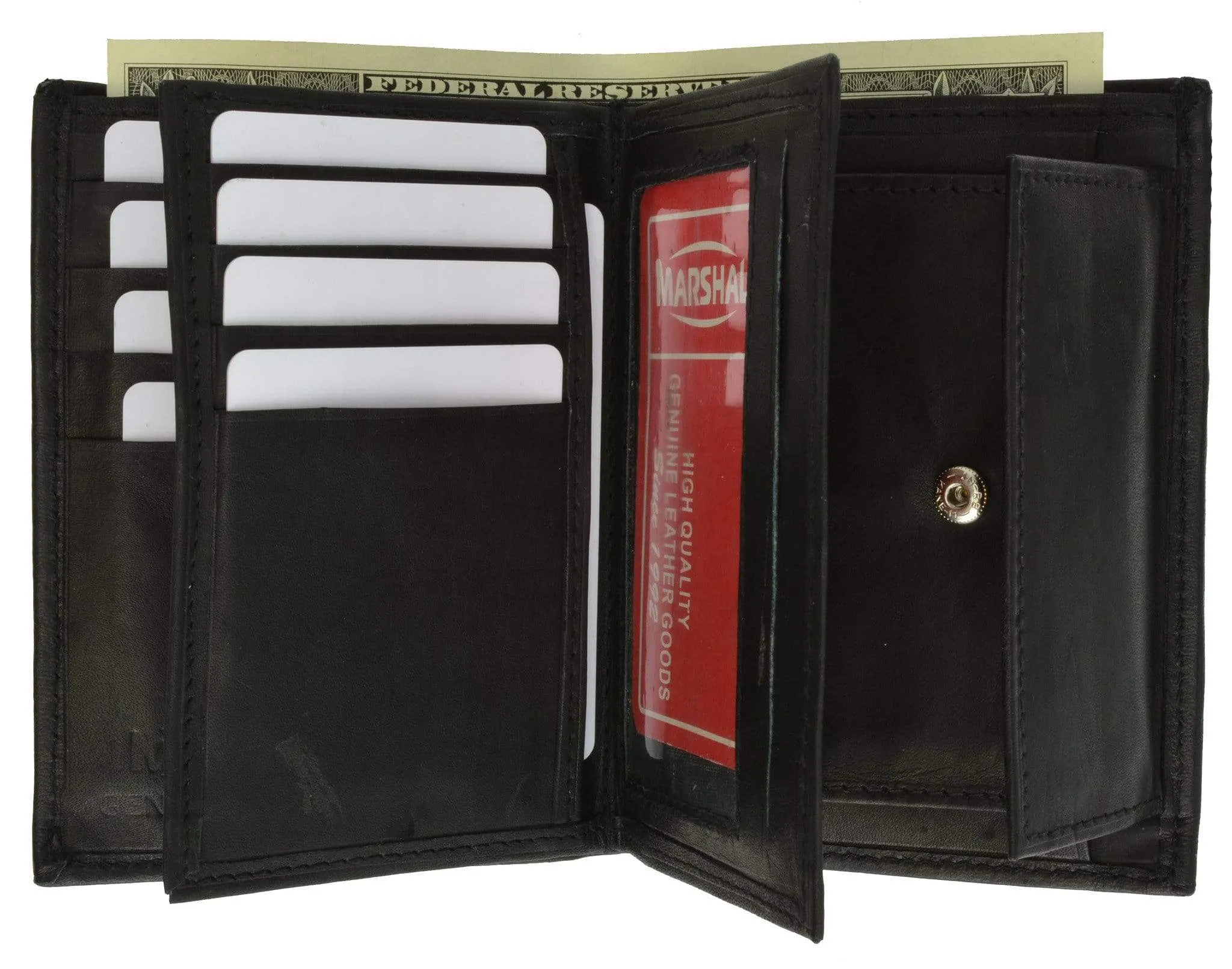 Genuine Leather European Hispter Bifold Wallet with 2 center Flaps and Coin Purse for Men 618 CF