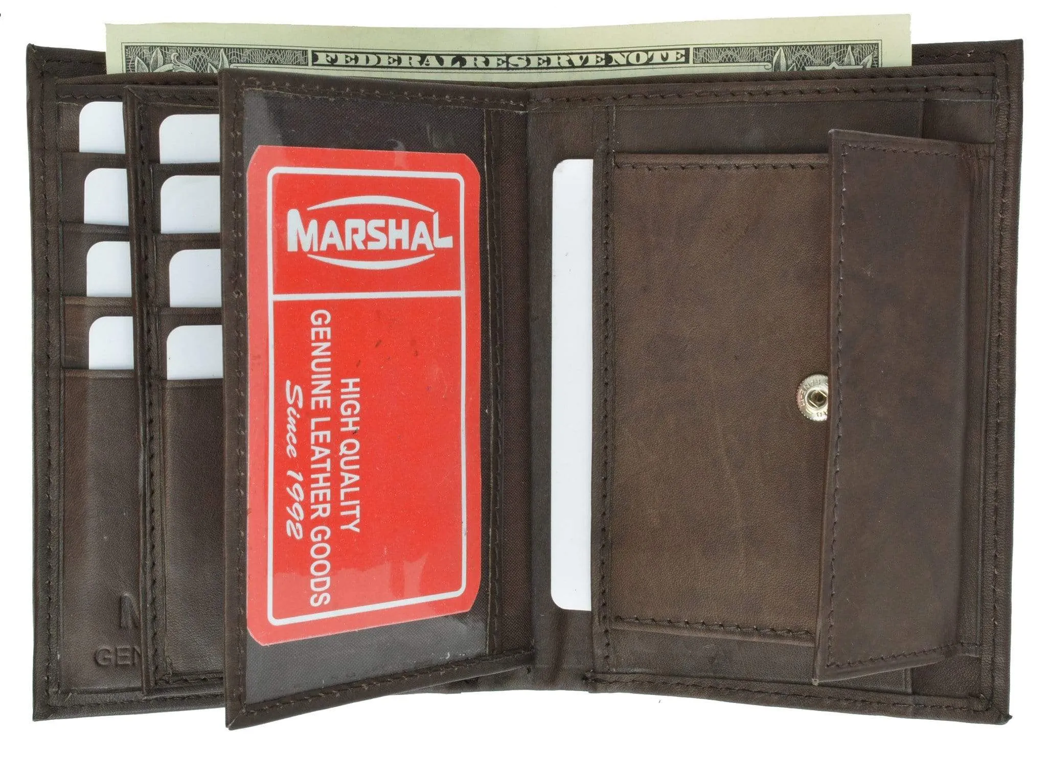 Genuine Leather European Hispter Bifold Wallet with 2 center Flaps and Coin Purse for Men 618 CF