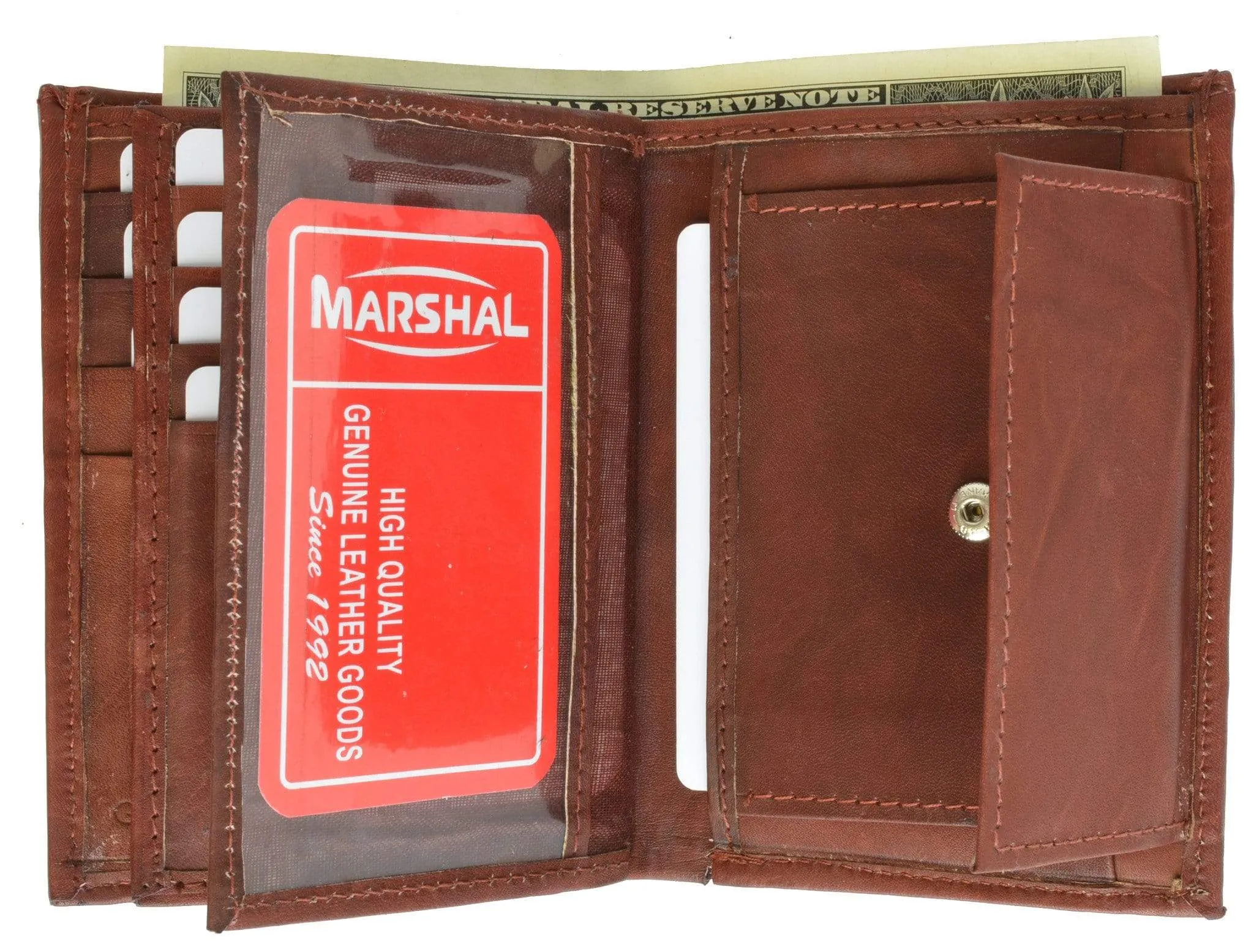 Genuine Leather European Hispter Bifold Wallet with 2 center Flaps and Coin Purse for Men 618 CF