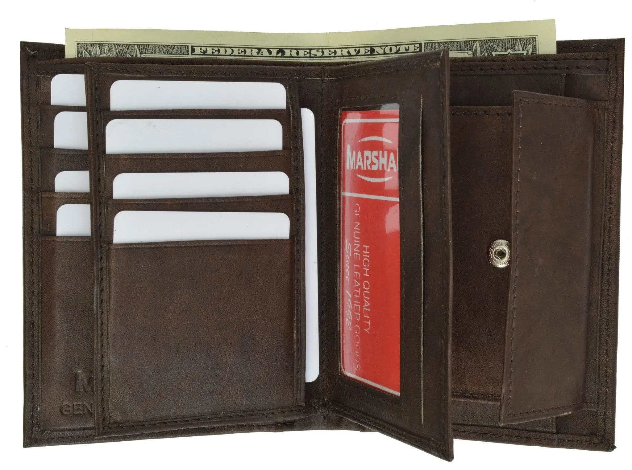 Genuine Leather European Hispter Bifold Wallet with 2 center Flaps and Coin Purse for Men 618 CF