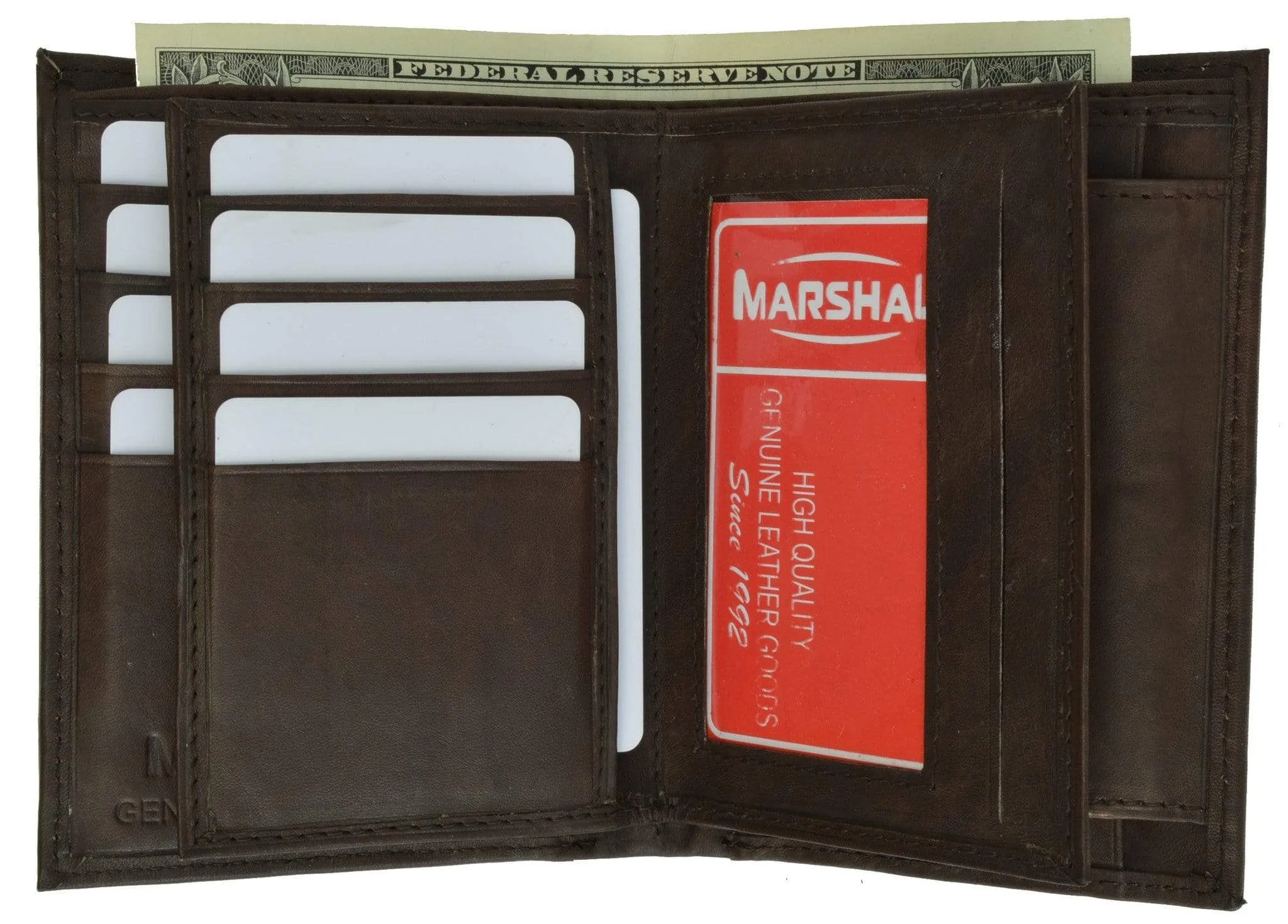 Genuine Leather European Hispter Bifold Wallet with 2 center Flaps and Coin Purse for Men 618 CF