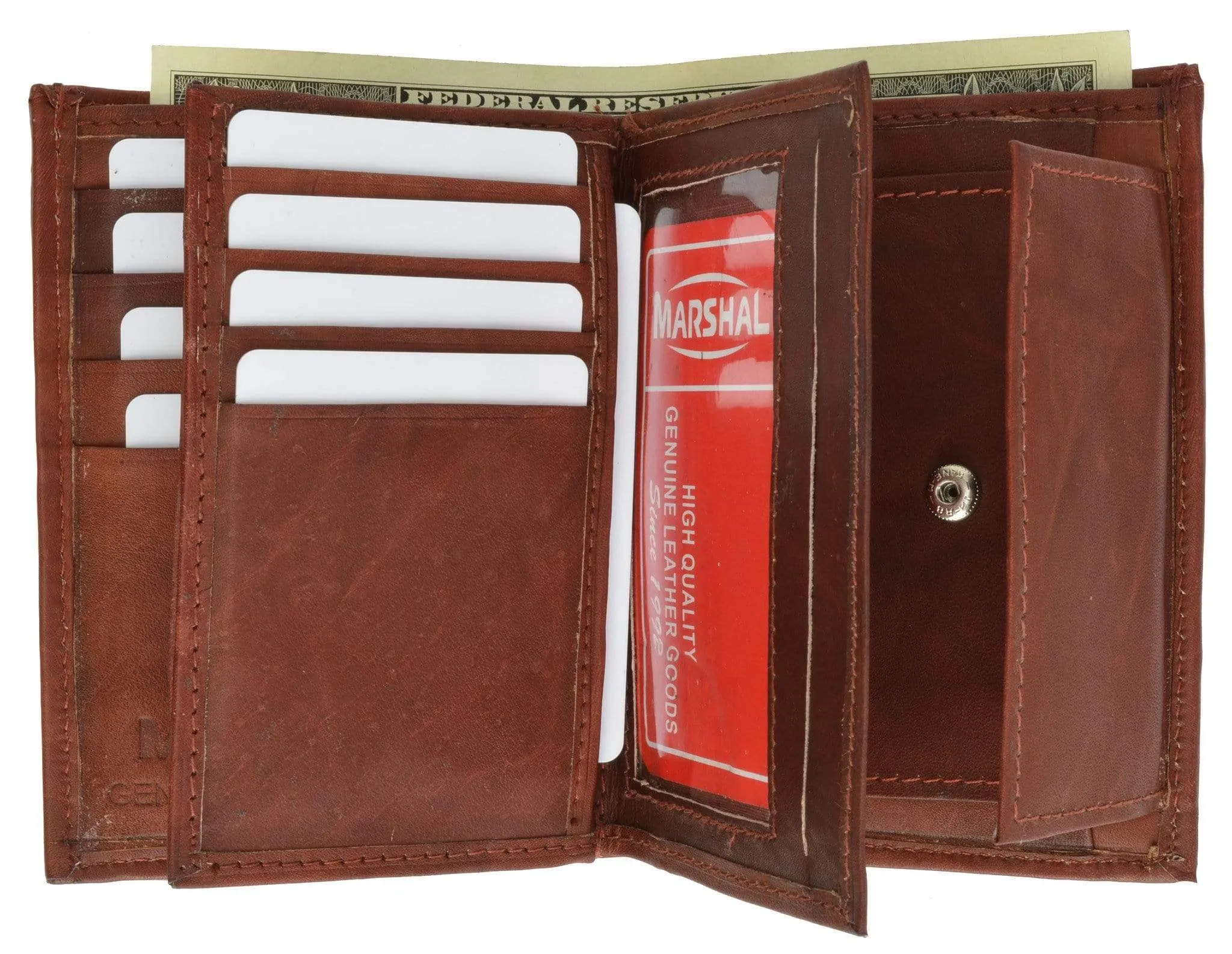 Genuine Leather European Hispter Bifold Wallet with 2 center Flaps and Coin Purse for Men 618 CF
