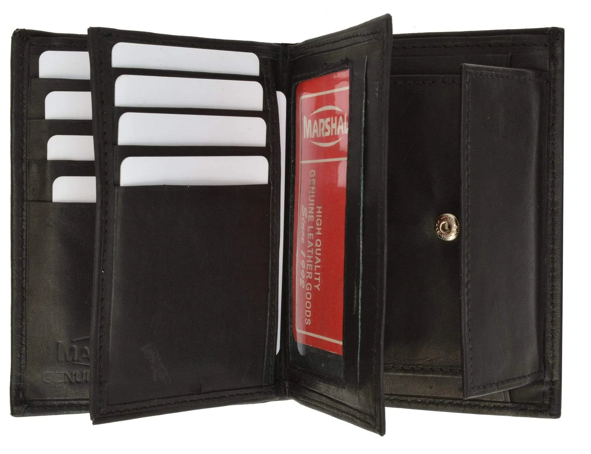 Genuine Leather European Hispter Bifold Wallet with 2 center Flaps and Coin Purse for Men 618 CF