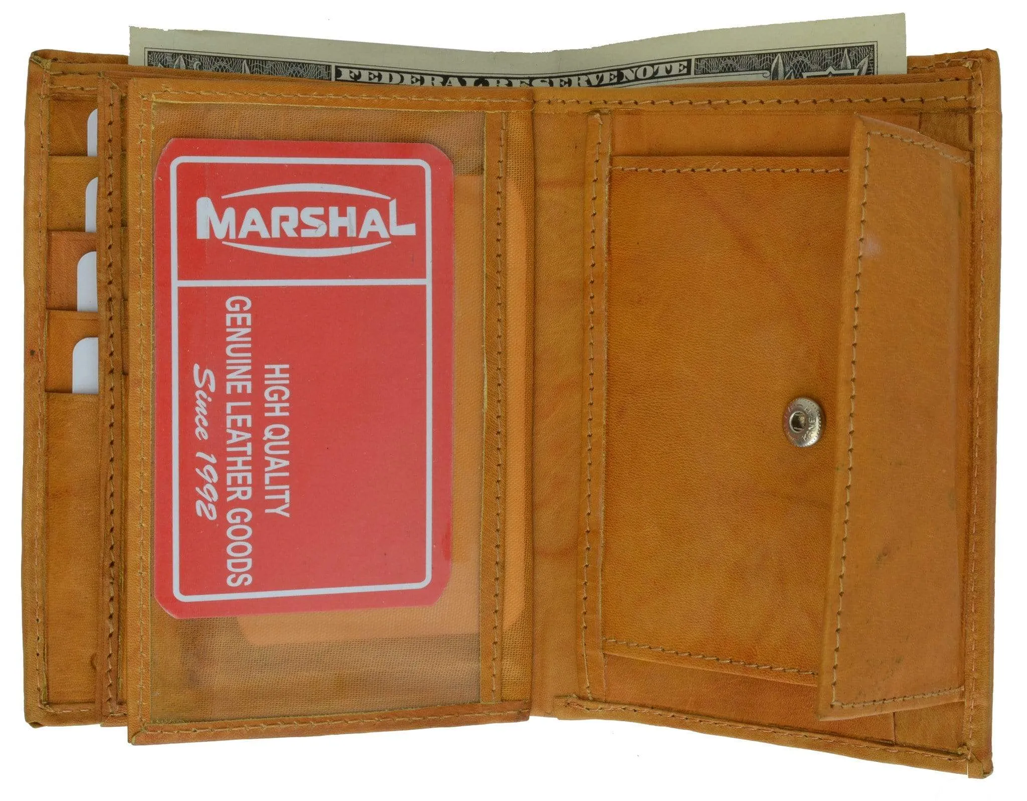 Genuine Leather European Hispter Bifold Wallet with 2 center Flaps and Coin Purse for Men 618 CF