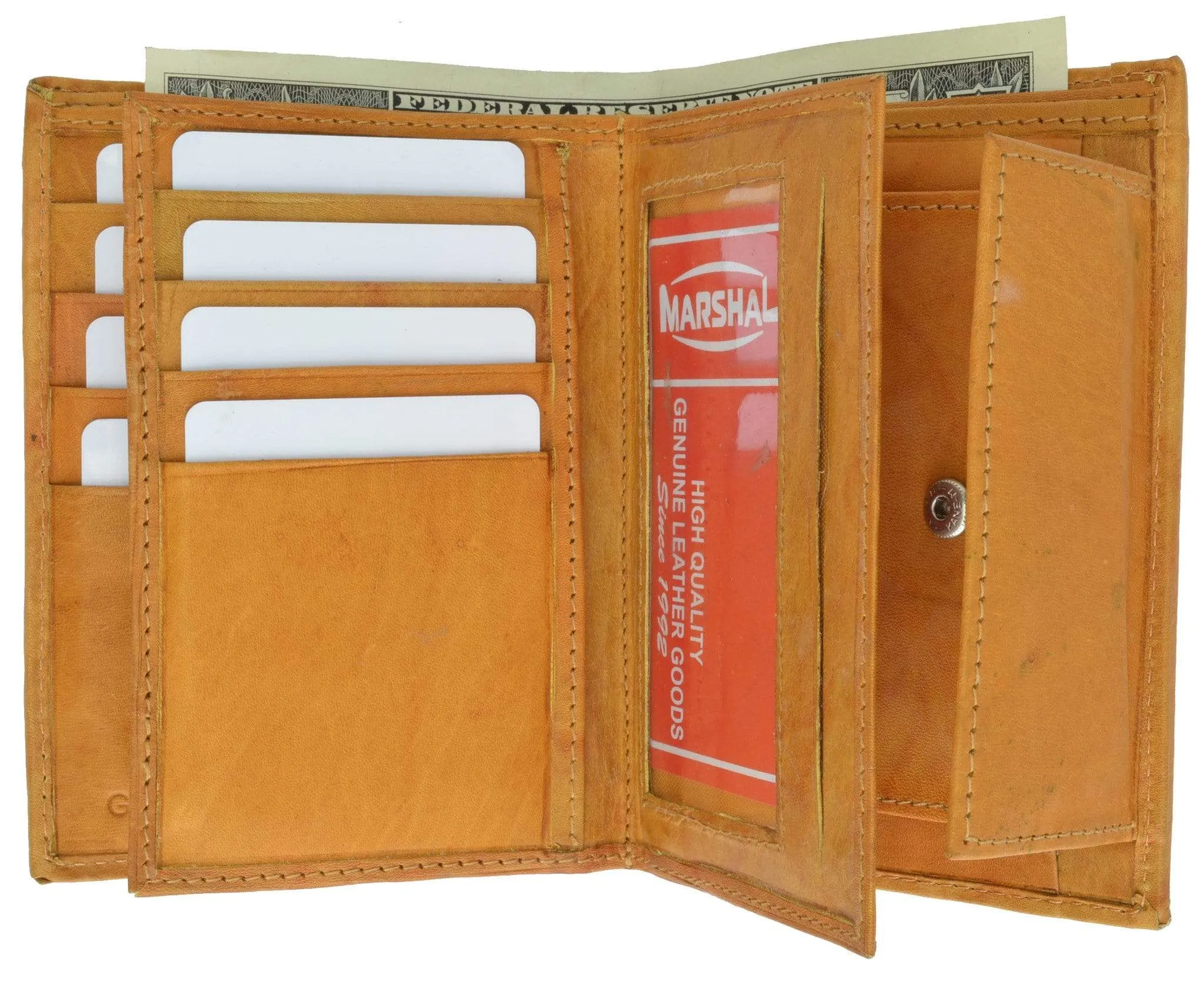 Genuine Leather European Hispter Bifold Wallet with 2 center Flaps and Coin Purse for Men 618 CF
