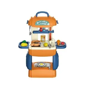 G.FIDEL 3 in 1 Multi Function Pretend Mobile Kitchen Playset to Play Little Chef's Kitchen Set with Portable Suitcase Design | Kitchen Set for Girls - 31Pcs (Blue Mobile KITCHENSET)