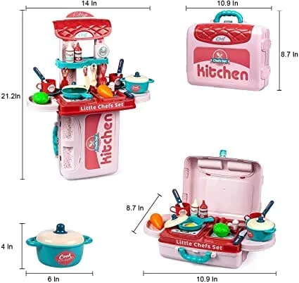 G.Fidel Little Chef 2 in 1 Portable Cooking Set Kitchen Play Set Cooking Toys Mini Kitchen playset Pretend Play Dessert Food Party Role Toy for Boys Girls (Pink)- Multi Color