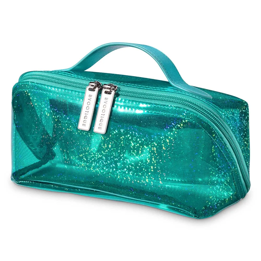 Glitter Lay Flat Cosmetic Bag with Compartments