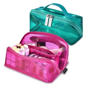 Glitter Lay Flat Cosmetic Bag with Compartments