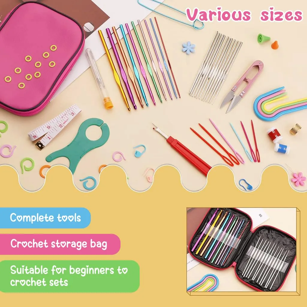 HASTHIP® 110 Pcs Crochet Hooks Set, Crochet Hooks Set with Case, Coloured Ergonomic Crochet Hooks and Crochet Needle Accessories, Crochet Needles Kit for Beginners and Crochet Hook Lovers