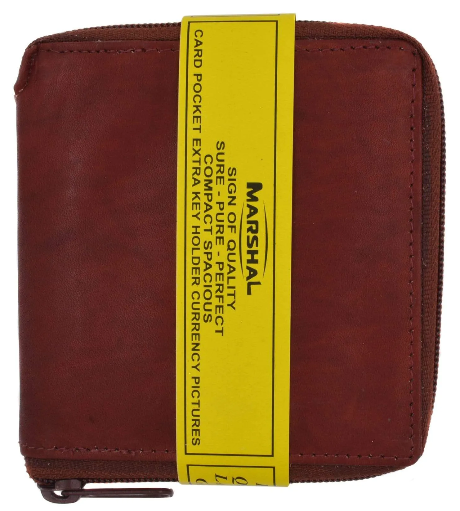 Mens Genuine Leather Zip Around Bifold Wallet with Snap Down Coin Purse 1356 CF