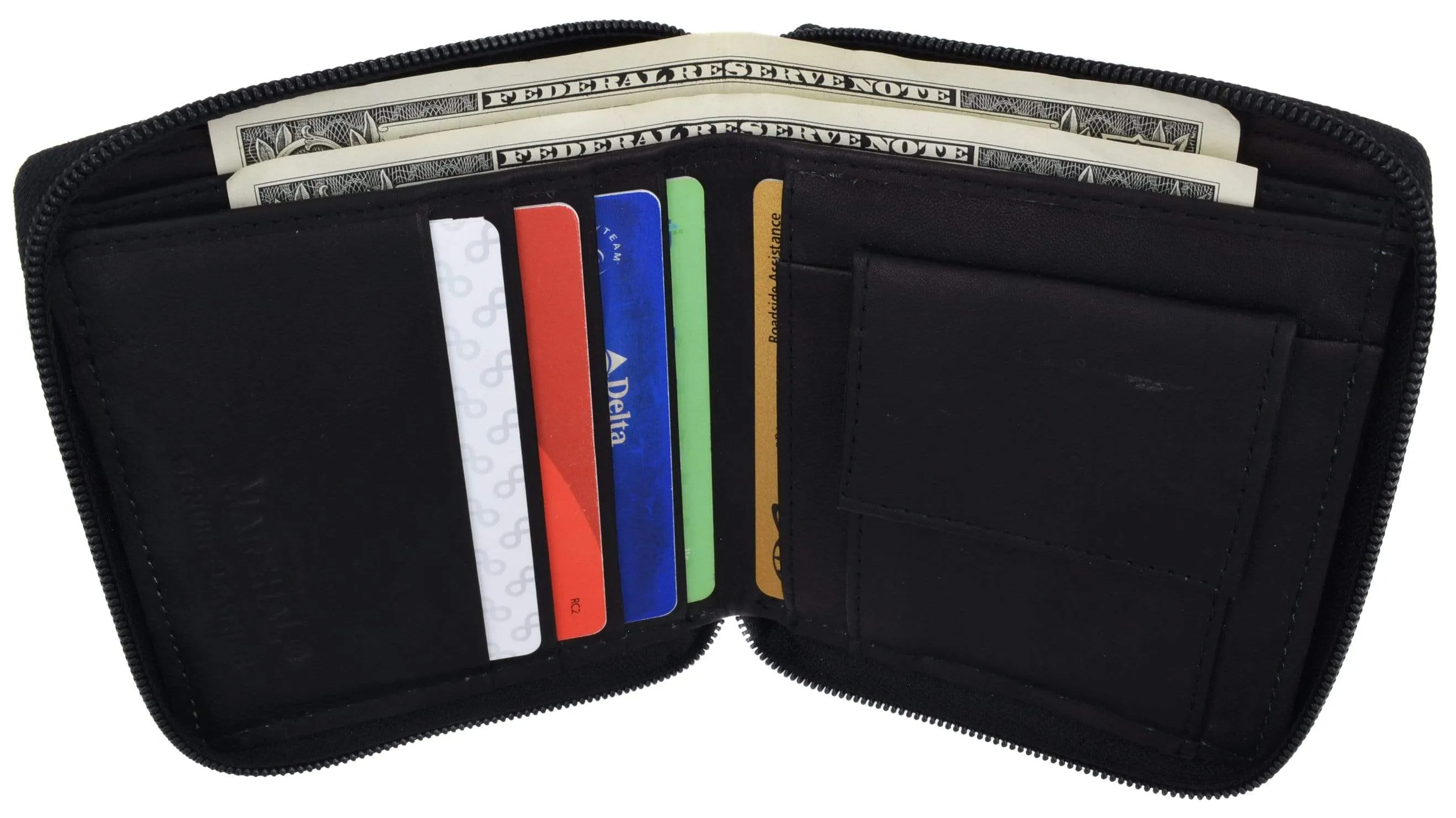 Mens Genuine Leather Zip Around Bifold Wallet with Snap Down Coin Purse 1356 CF